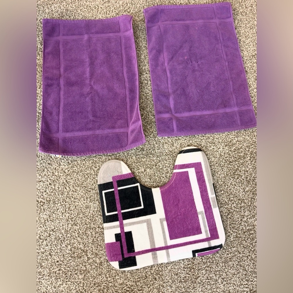 Ample Decor Purple Geometric Bath Rug Set of 3